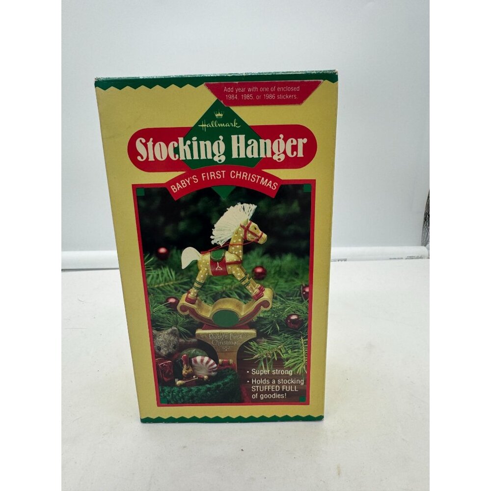 Vintage Hallmark Stocking Hanger Baby's First Christmas Rocking Horse